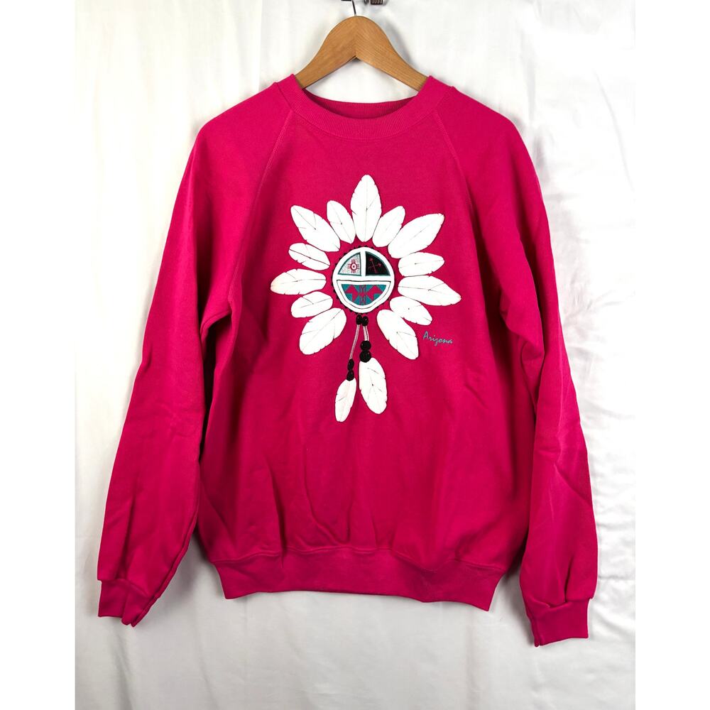 Vtg 80s‎ Puff Paint Dreamcatcher Arizona Pink Sweatshirt Large Southwestern USA